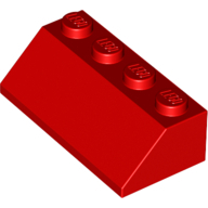 Lego kostka (kostička) 2x4 sklon (šikmá) 45°, červená (303721)